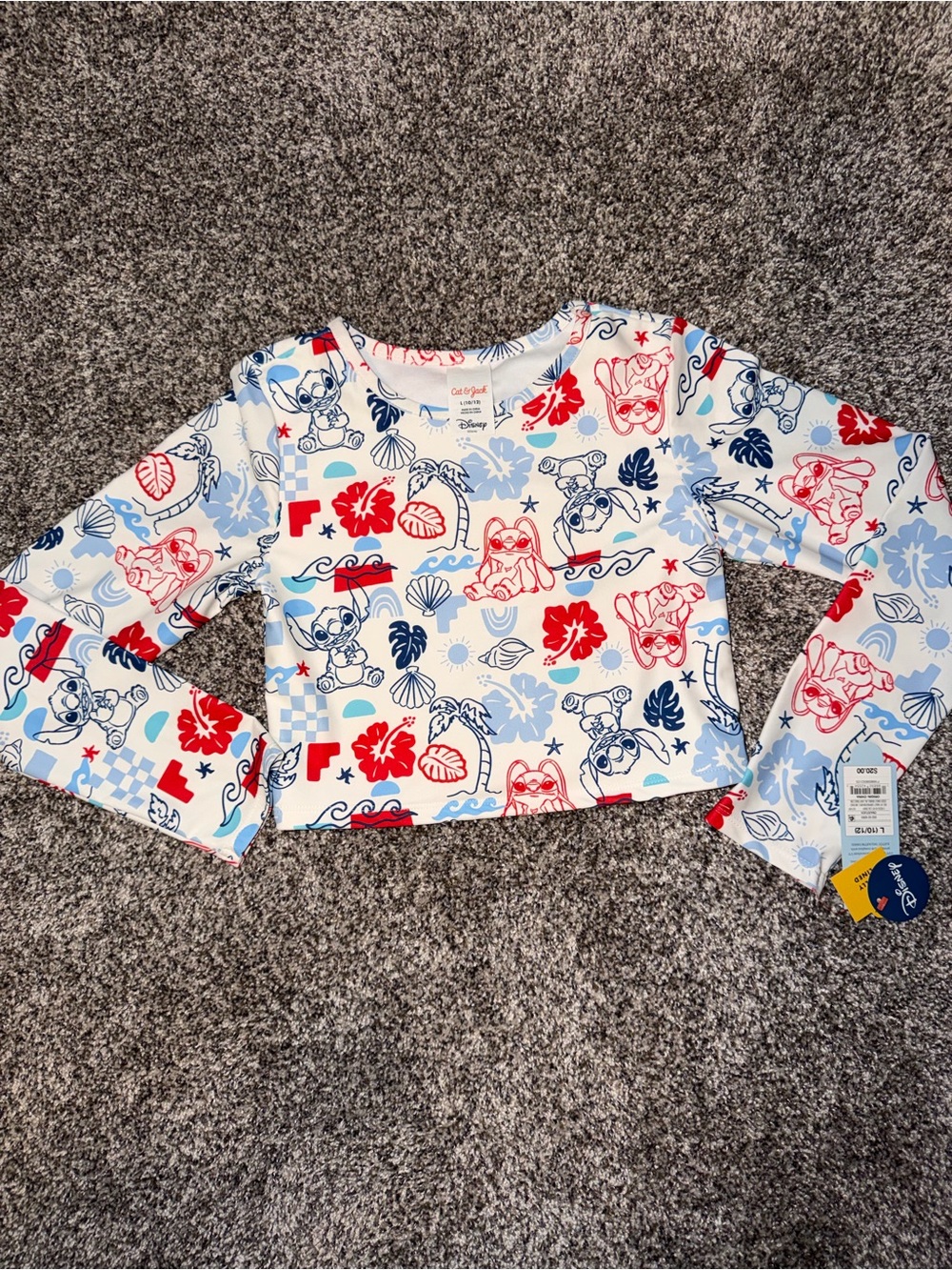 Cat & Jack Long Sleeve Rash Guard Top - White, Blue & Red Disney Stitch